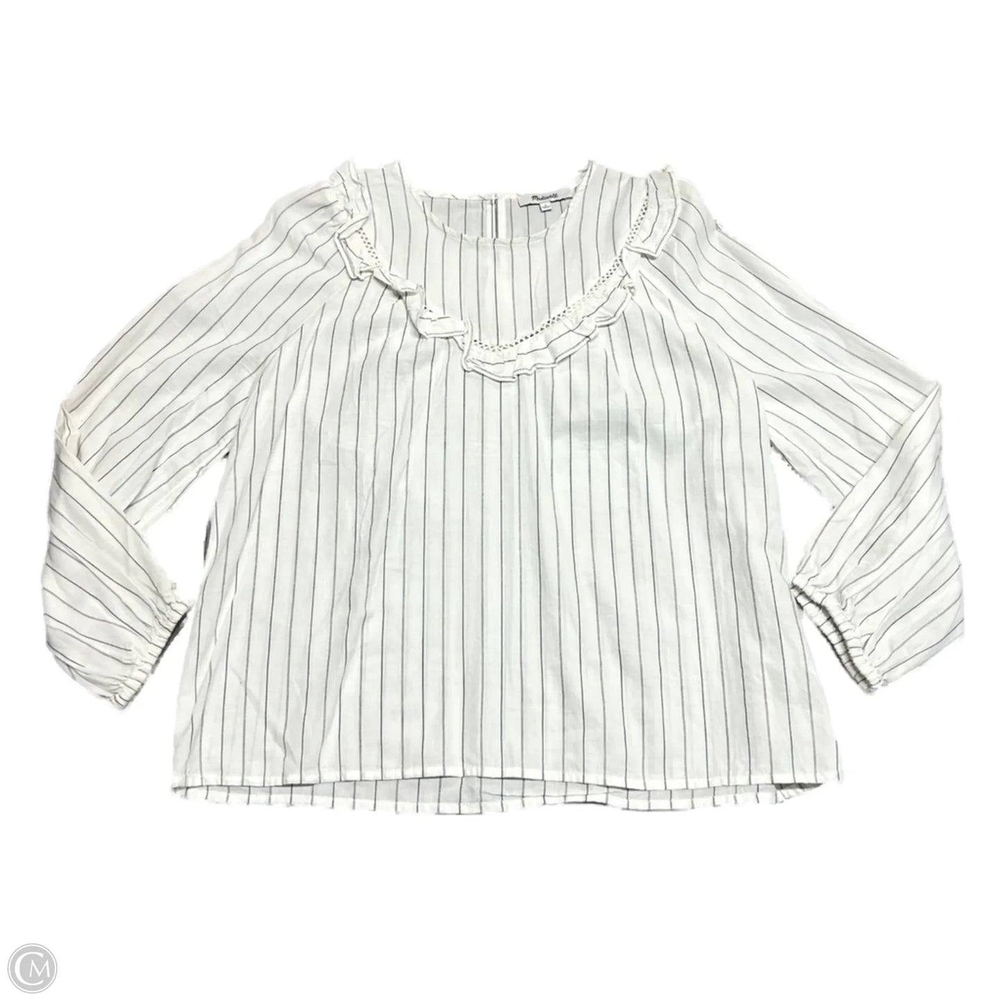 Top Long Sleeve By Madewell In Blue & Cream, Size: S