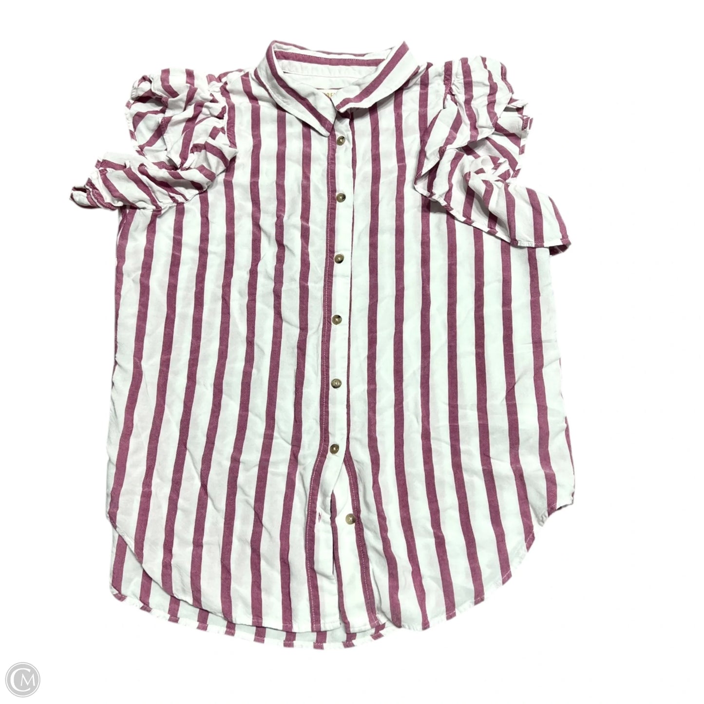 Top Short Sleeve By Maeve In Pink & White, Size: M