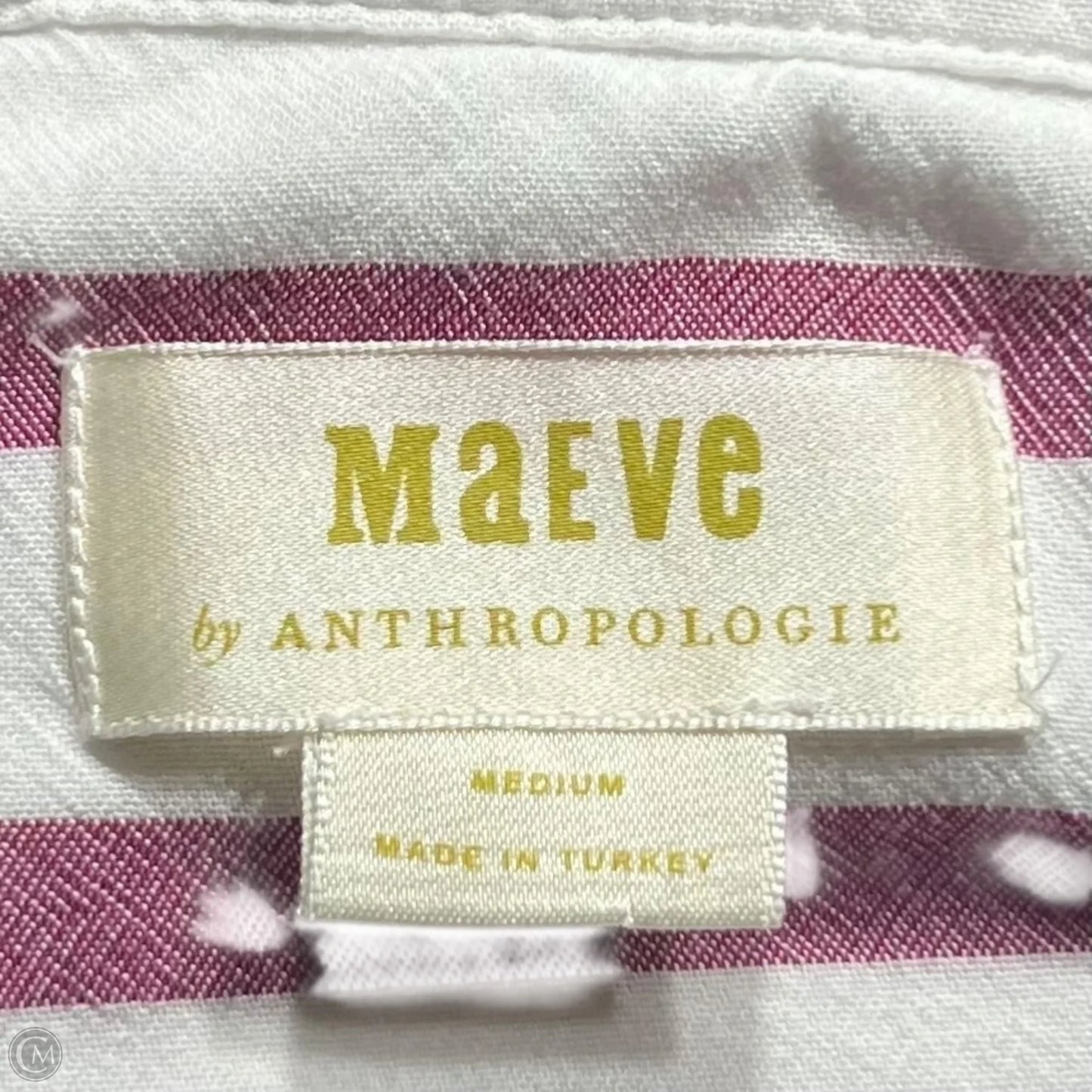 Top Short Sleeve By Maeve In Pink & White, Size: M