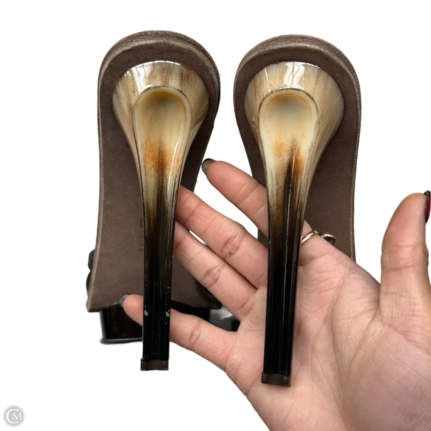 Sandals Luxury Designer By Ferragamo In Bronze, Size: 7.5