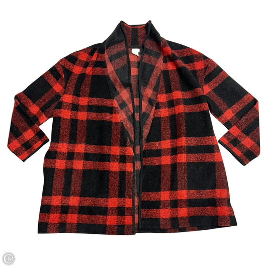 Sweater Cardigan By Aspen In Black & Red, Size: L