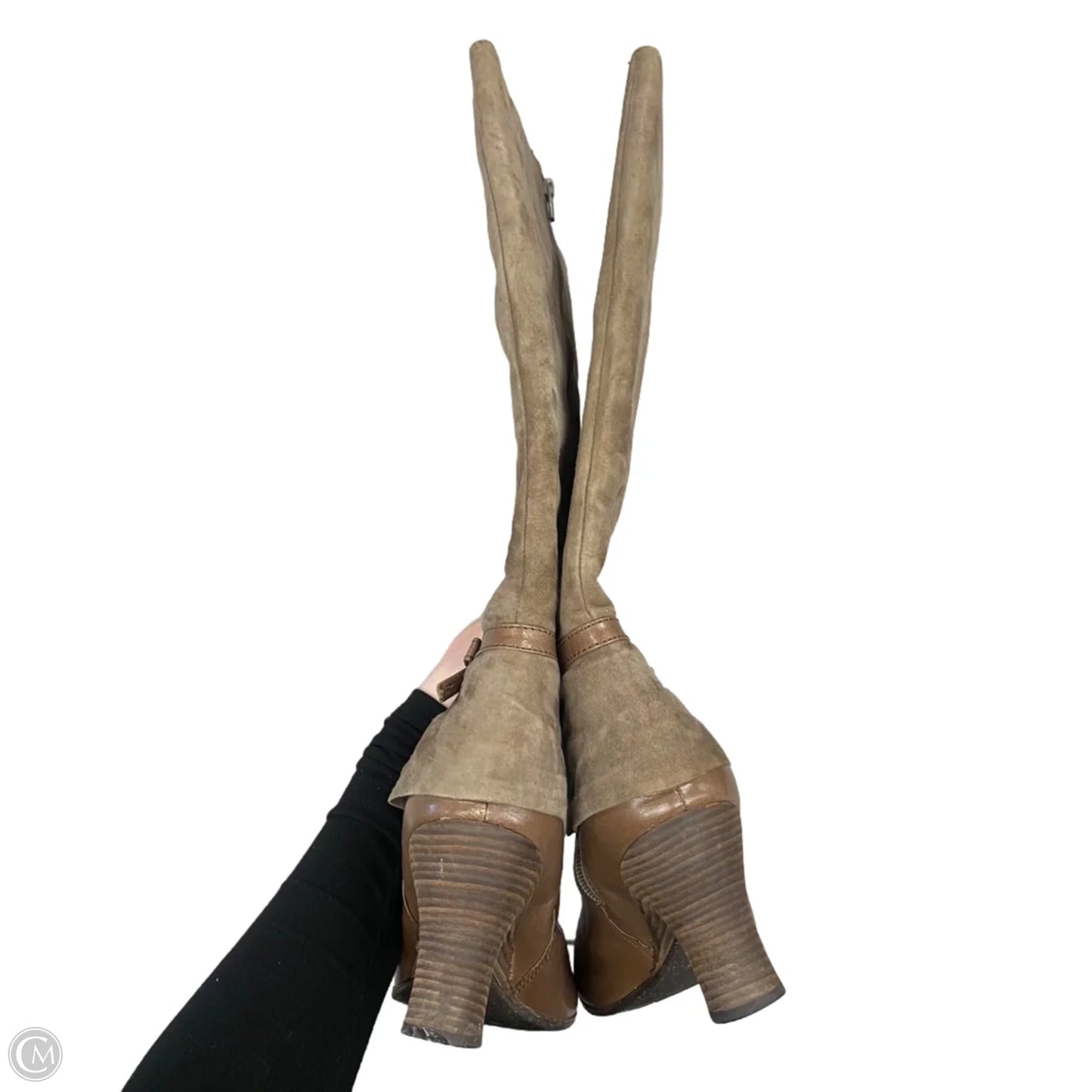 Boots Knee Heels By Naya In Brown, Size: 11