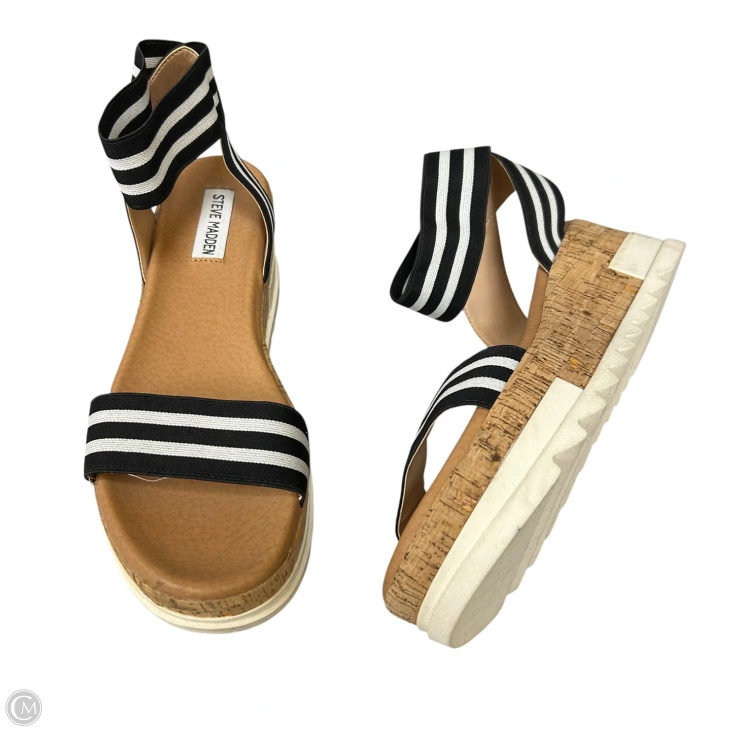 Sandals Heels Platform By Steve Madden In Black & White, Size: 8.5