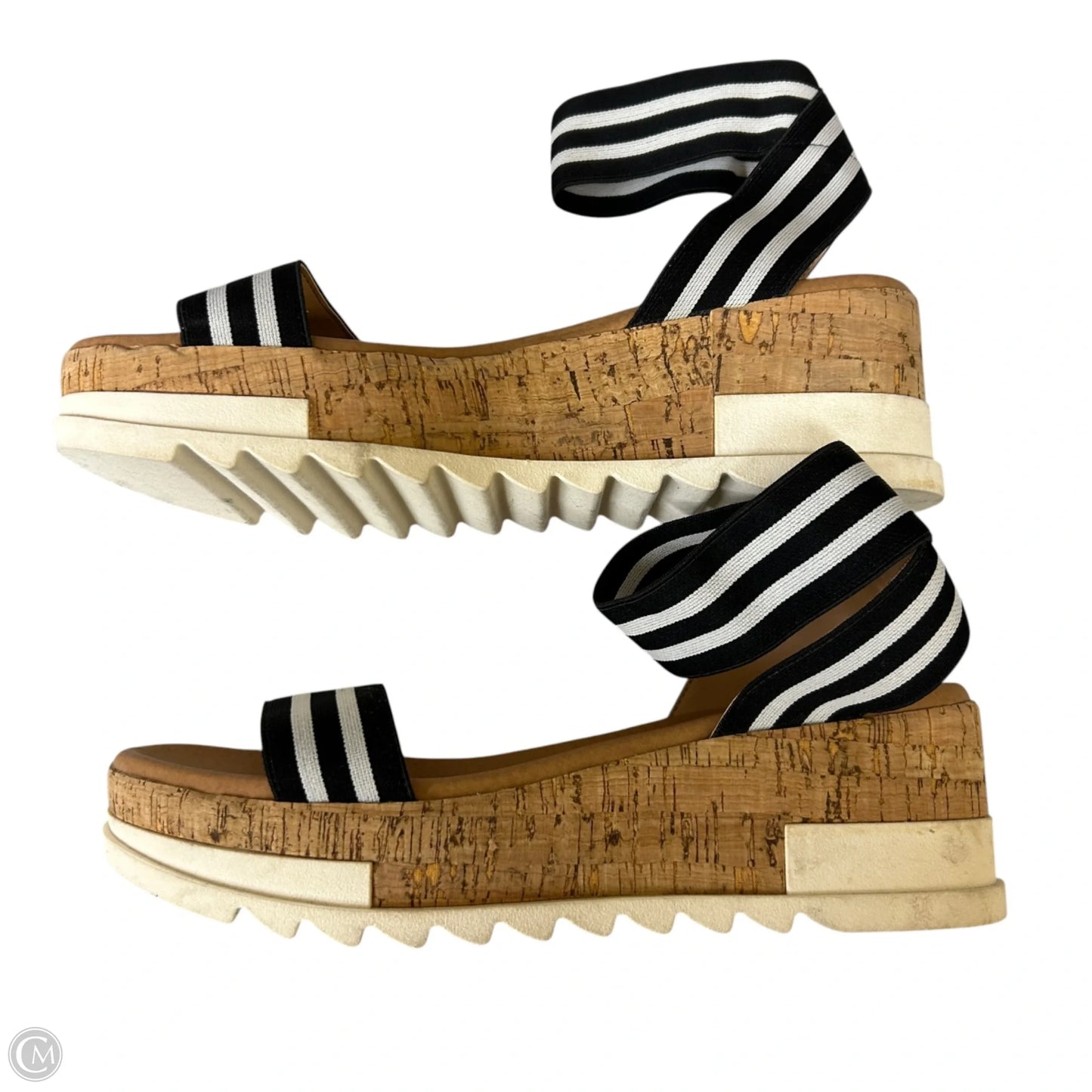 Sandals Heels Platform By Steve Madden In Black & White, Size: 8.5