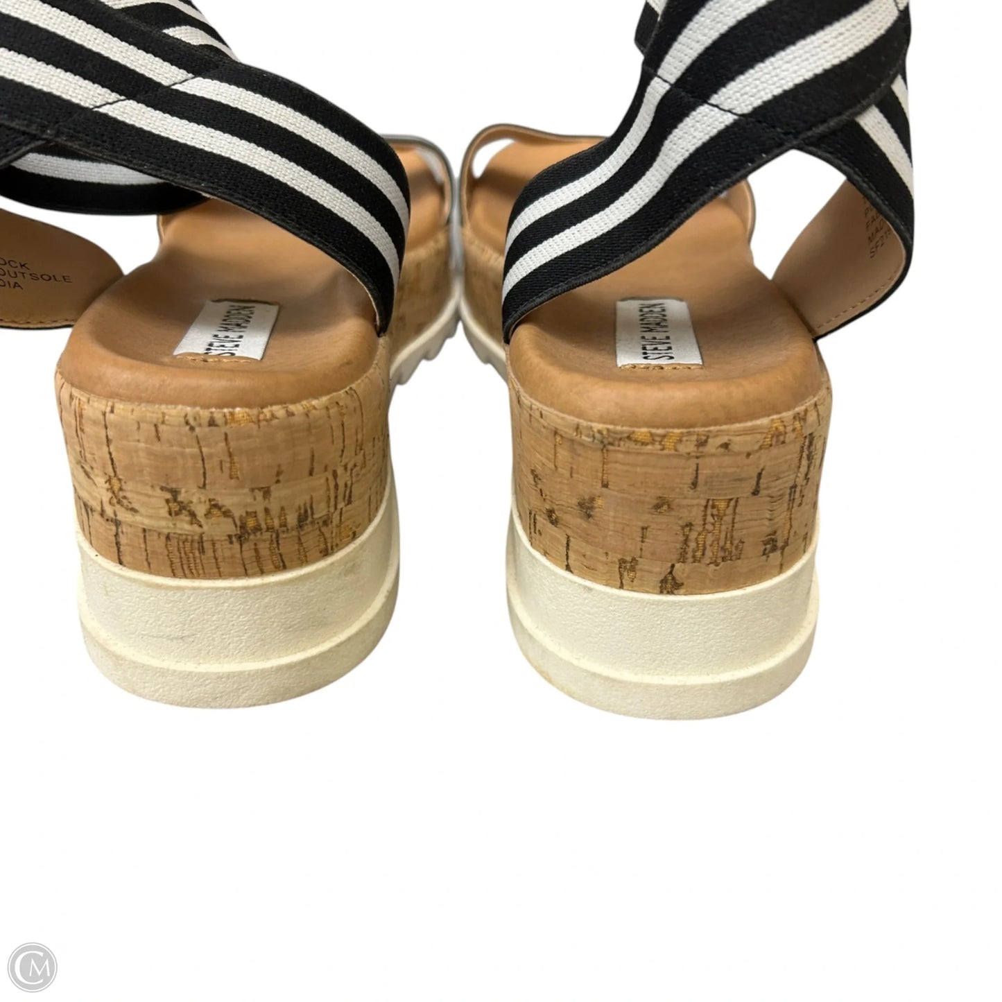 Sandals Heels Platform By Steve Madden In Black & White, Size: 8.5