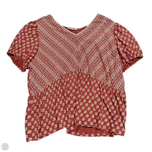Top Short Sleeve By Lucky Brand In Cream & Pink, Size: 3x
