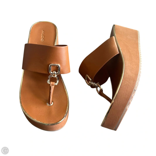 Sandals Heels Wedge By Aldo In Brown & Gold, Size: 10