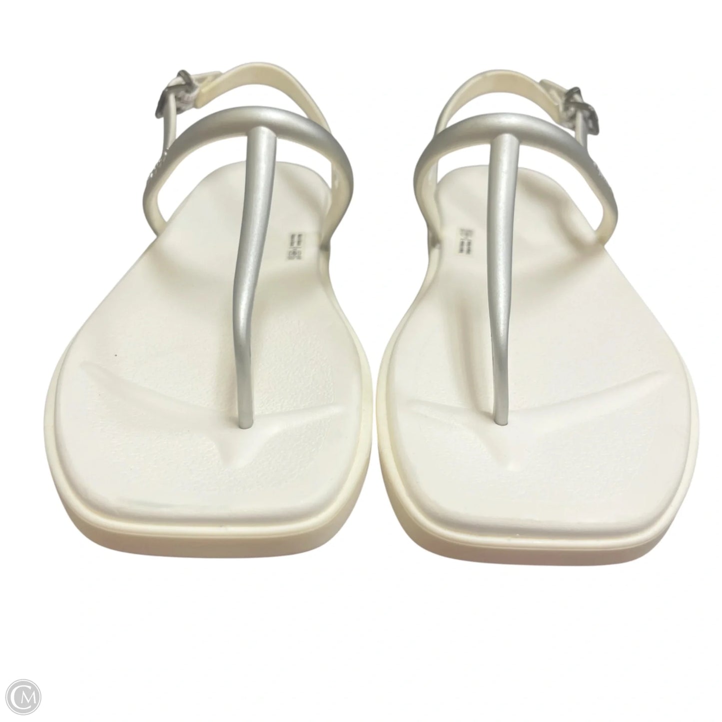 Sandals Flats By Crocs In Grey & White, Size: 8