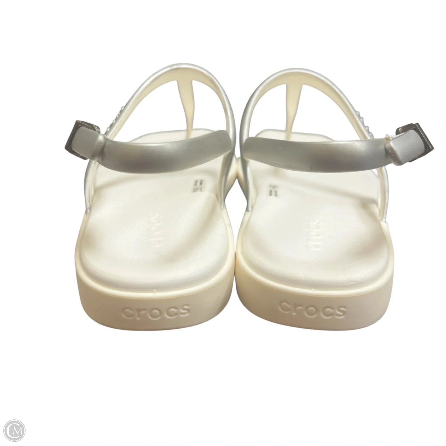 Sandals Flats By Crocs In Grey & White, Size: 8