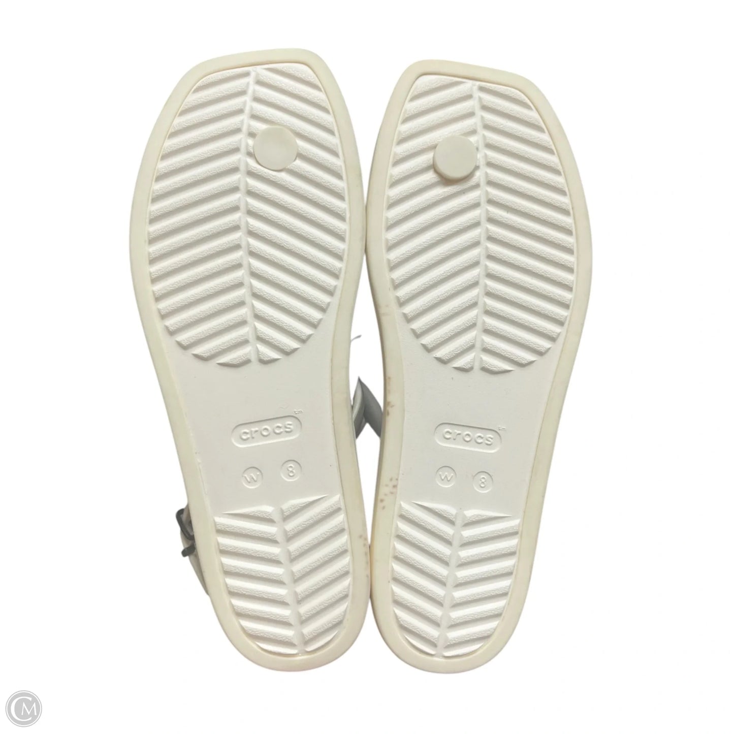 Sandals Flats By Crocs In Grey & White, Size: 8