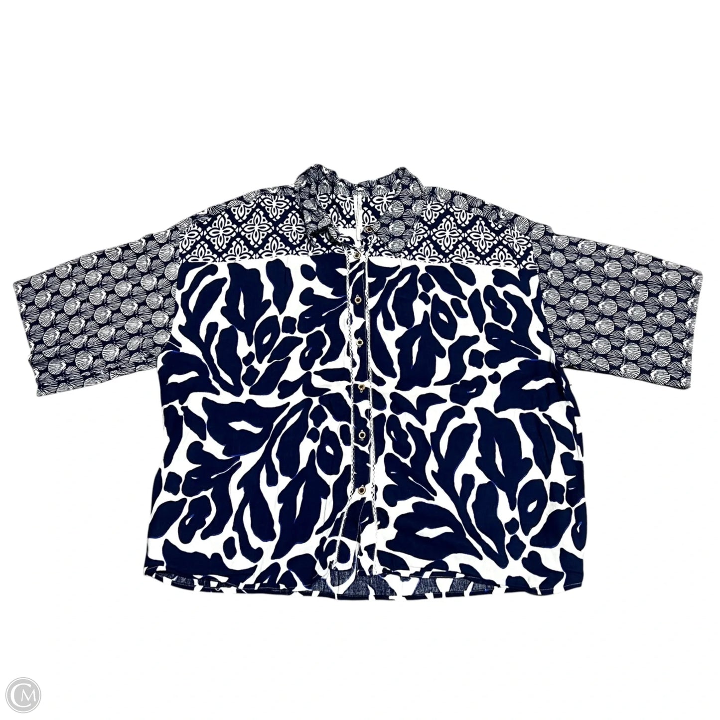 Top Short Sleeve By Anthropologie In Blue & White, Size: Xl