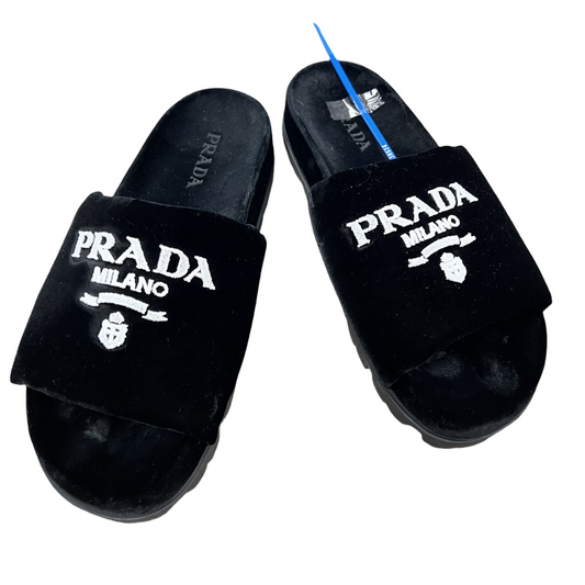 Black Sandals Luxury Designer By Prada Size: 10.5
