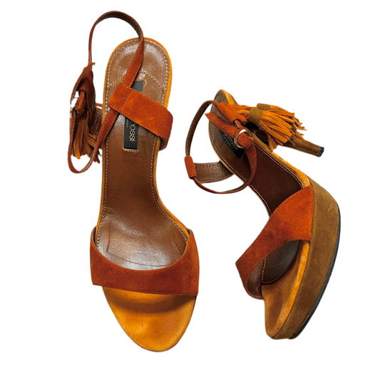 Sandals Designer By Sergio Rossi In Brown & Orange, Size: 8.5