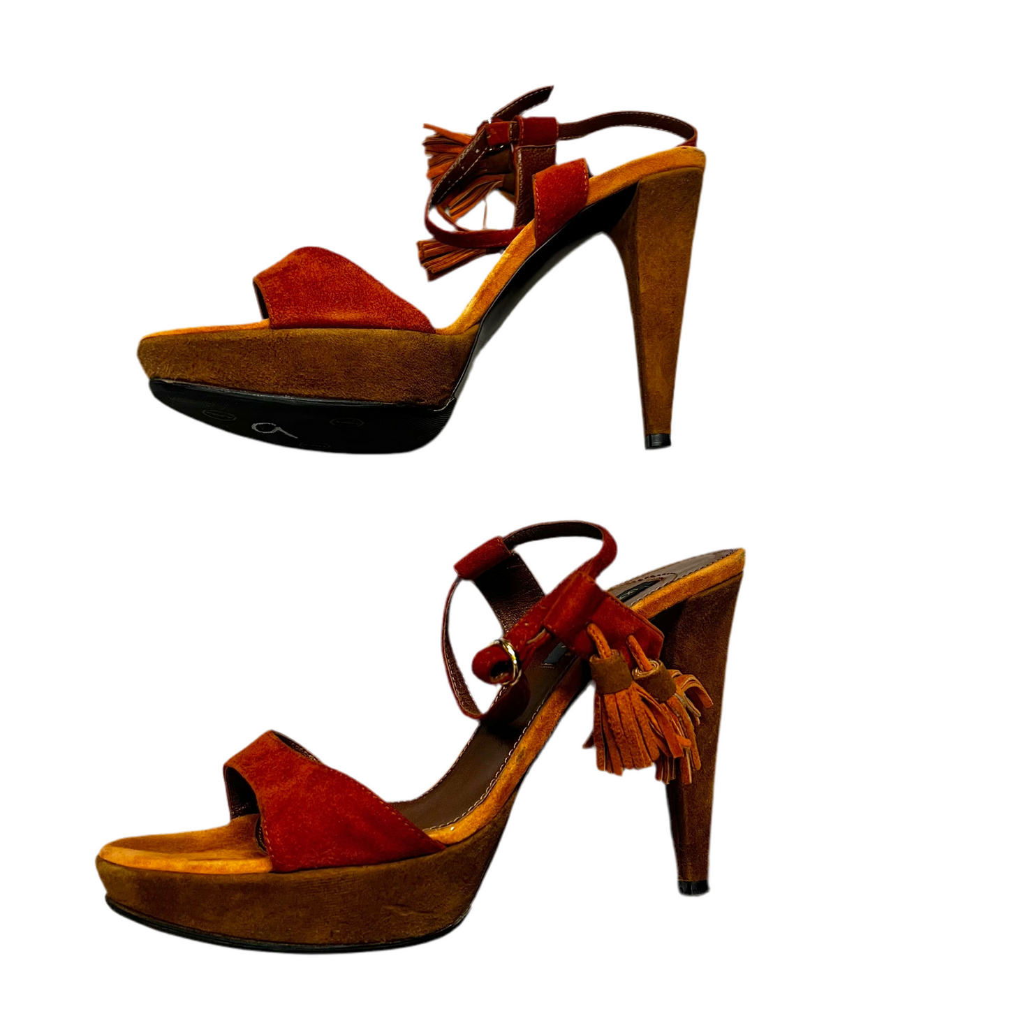 Sandals Designer By Sergio Rossi In Brown & Orange, Size: 8.5