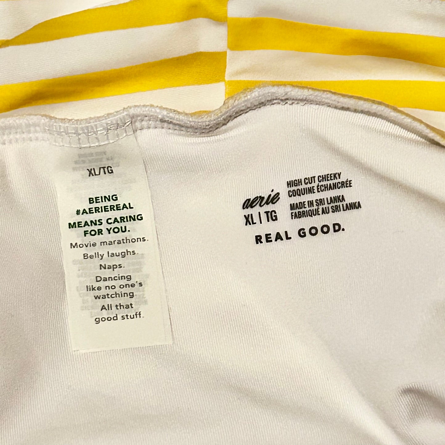 White & Yellow Swimsuit Bottom By Aerie, Size: Xl